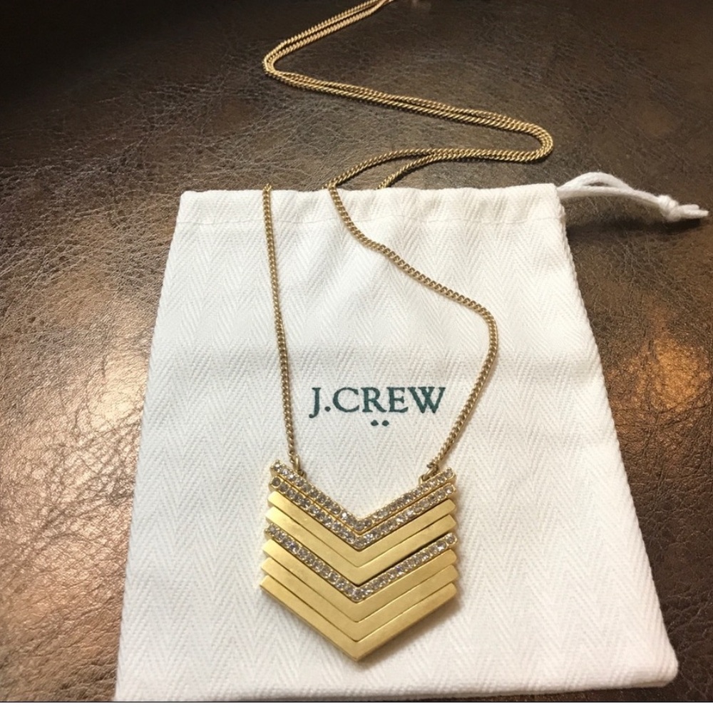 J. Crew Swarovski Rhinestone Crystal Pave Chevron Modern Pendant Necklace, Rare